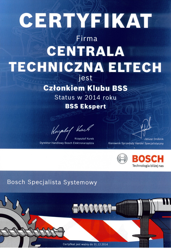 Certyfikat BOSCH BSS Expert 2014